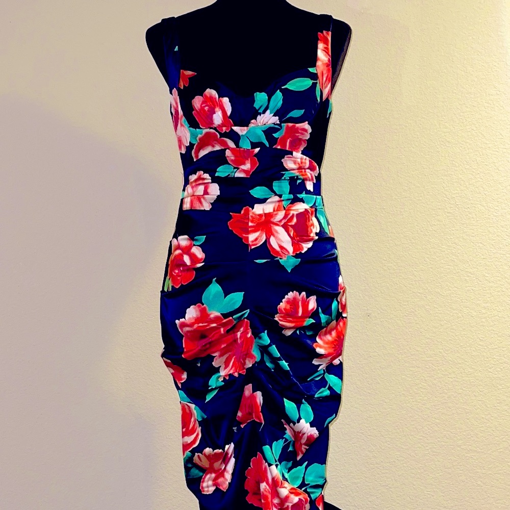 Xscape Ruched Floral Cocktail Dress